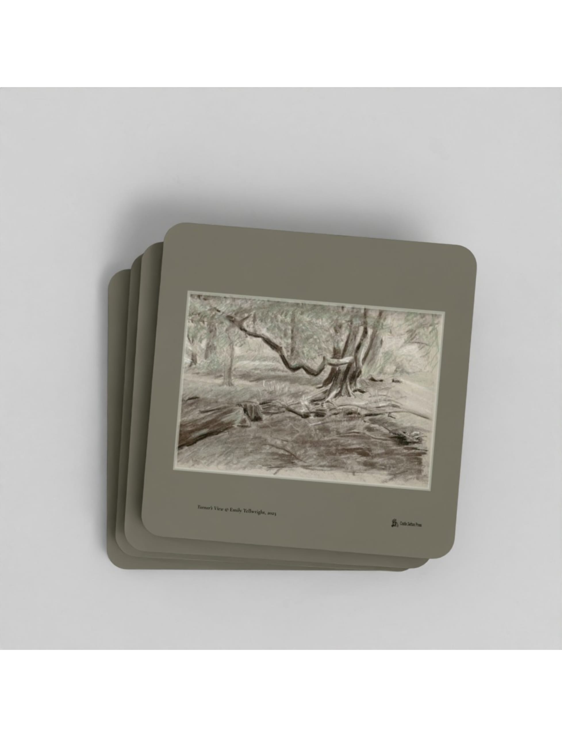 Turner's View Coaster showing a charcoal drawing by Emily Tellwright