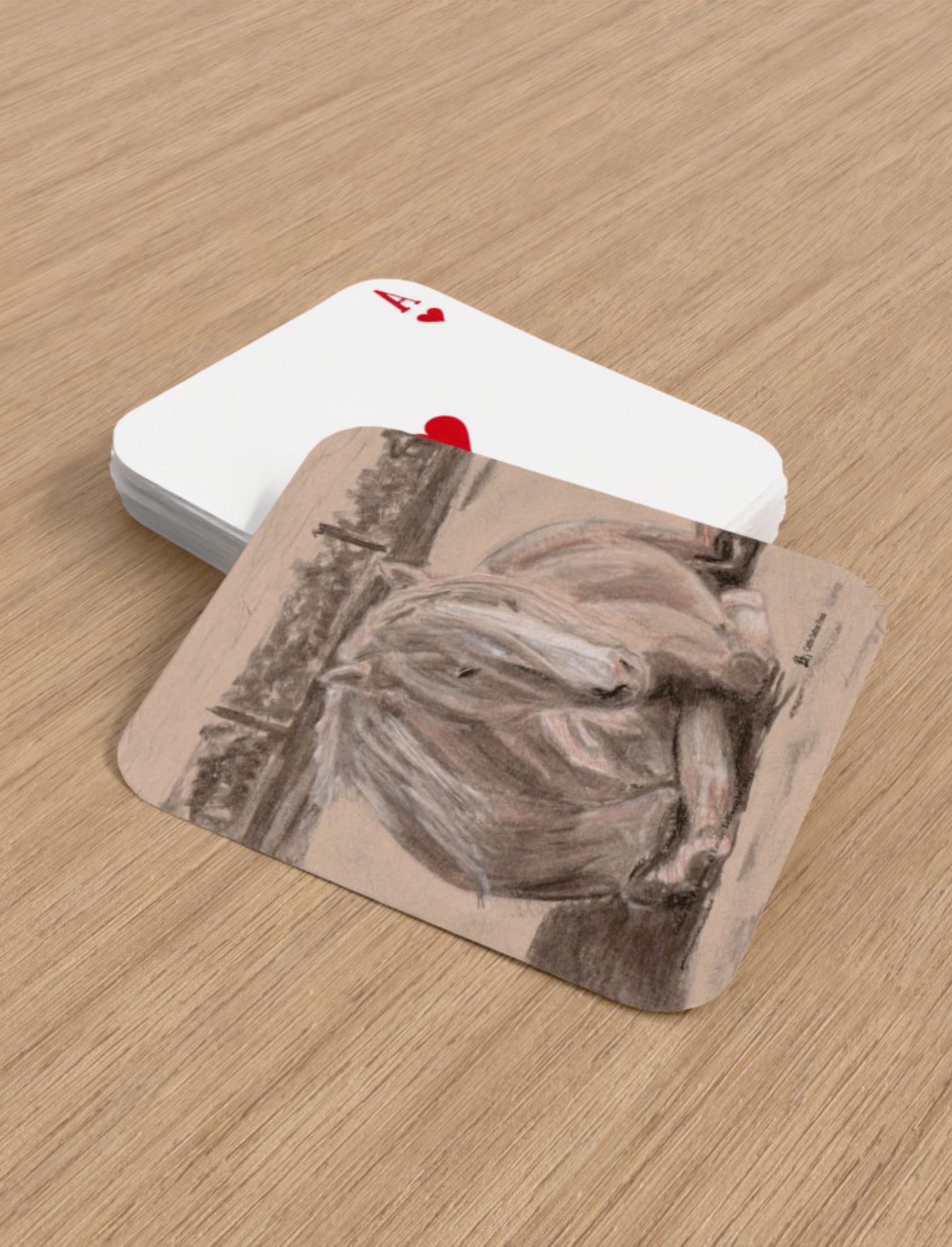 Goldie the Palomino playing cards showing a charcoal drawing by emily TEllwright