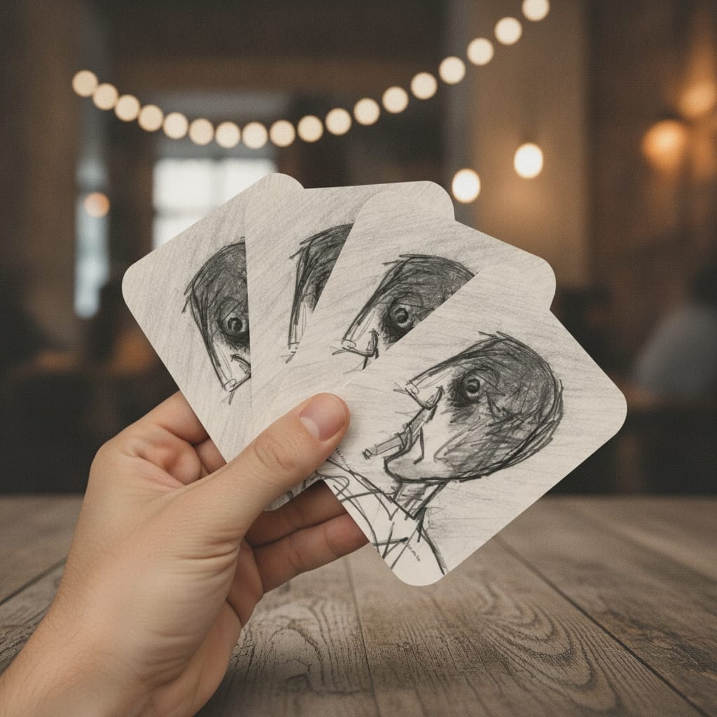 Grey day playing Cards fanned out in someones hand