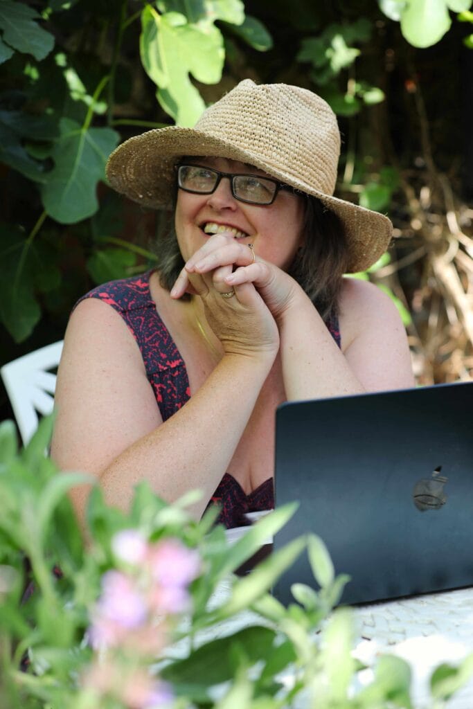 Emily Tellwright author artist and publisher at work in her garden