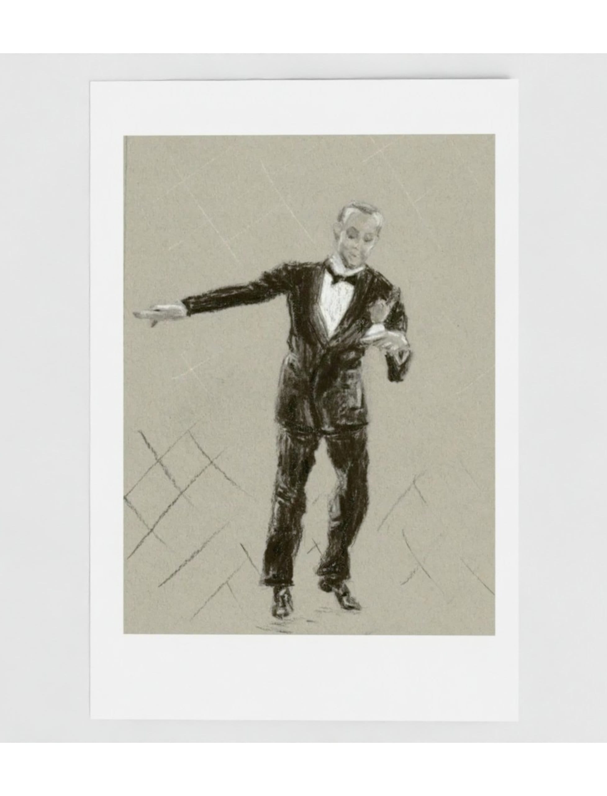 Fantastic Fred Astaire No1 Greetings Card showing a charcoal drawing