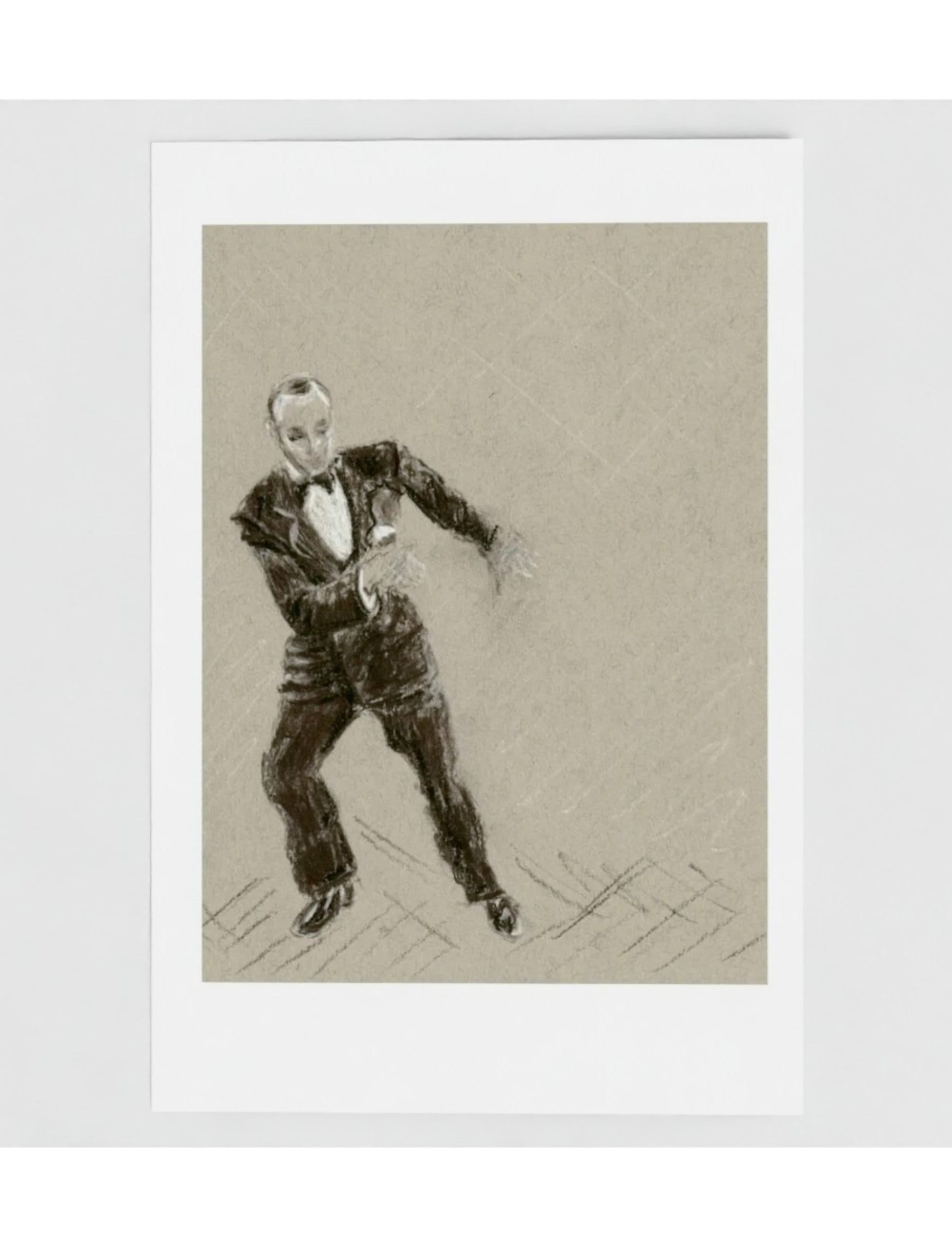 Fantastic Fred Astaire No2 Greetings Card showing a charcoal drawing