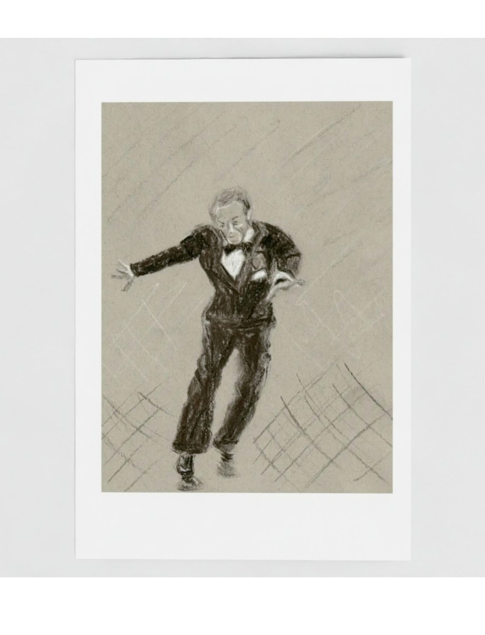Fantastic Fred Astaire No3 Greetings Card showing a charcoal drawing