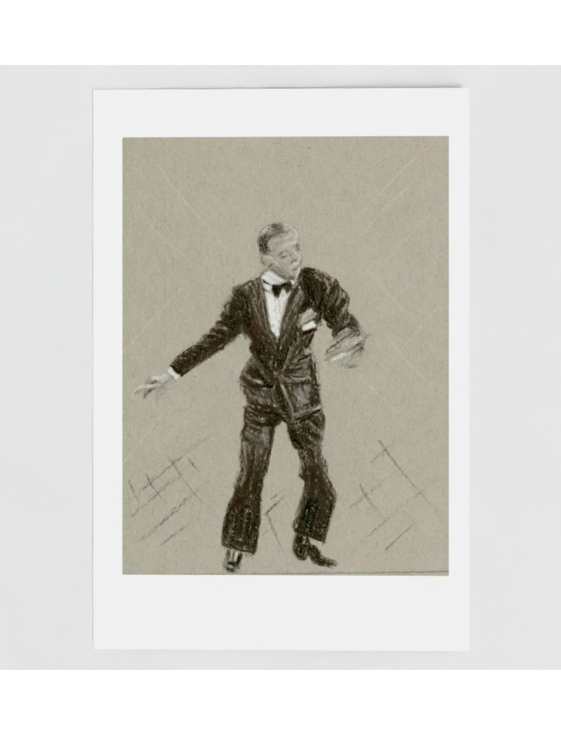Fantastic Fred Astaire No4 Greetings Card showing a charcoal drawing