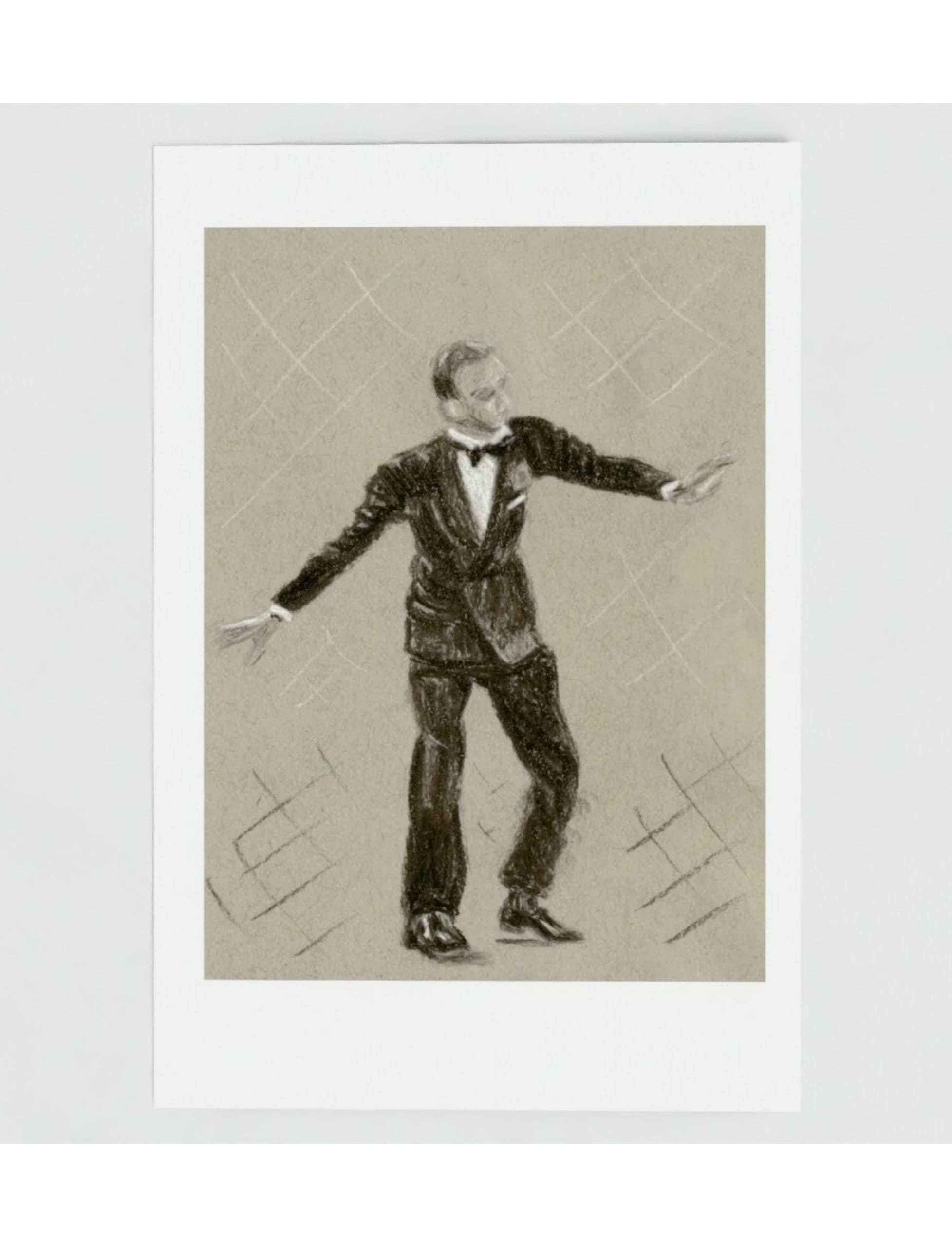Fantastic Fred Astaire No 5 Greetings Card showing a charcoal drawing