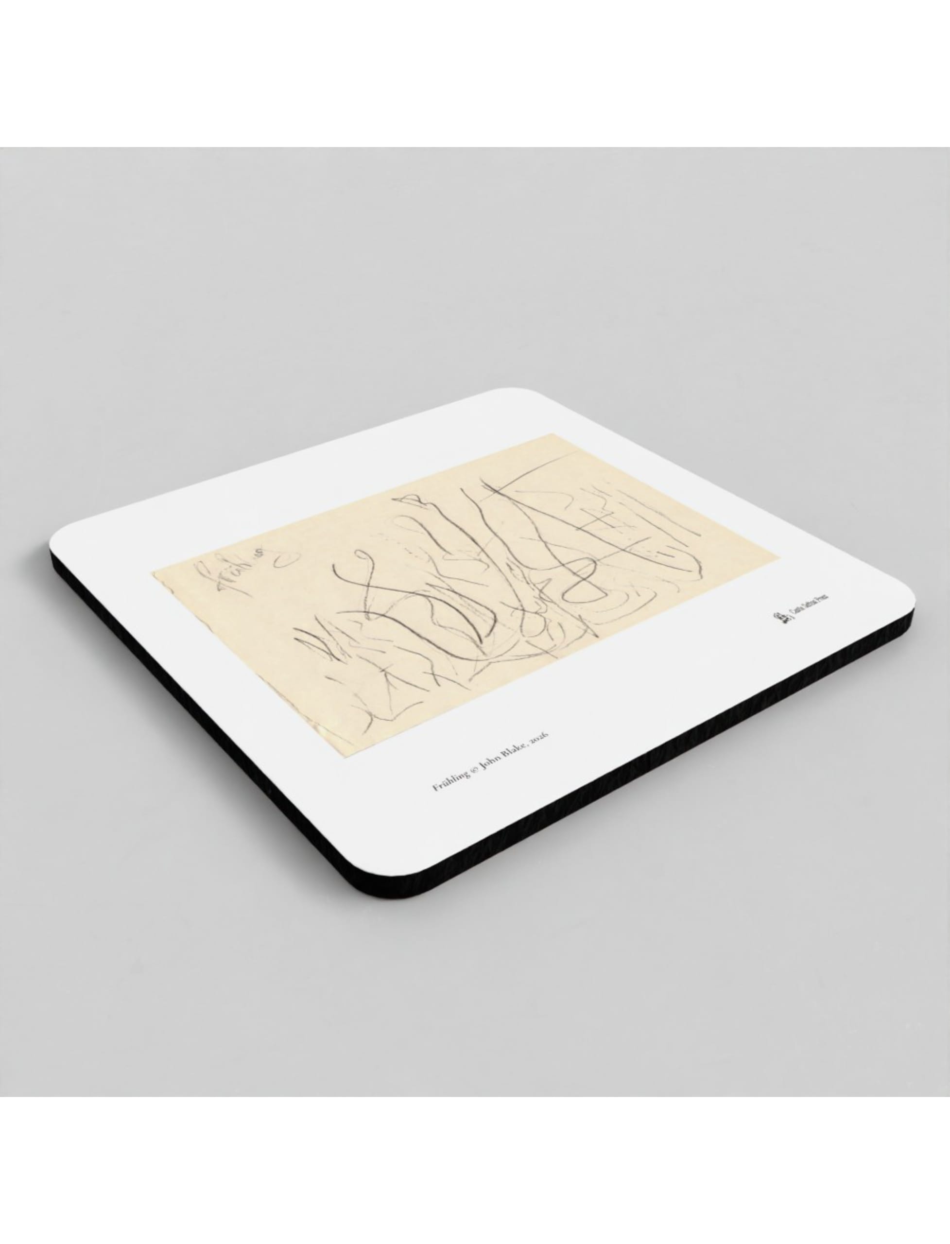 Frühling Coaster showing a pencil drawing by John Blake