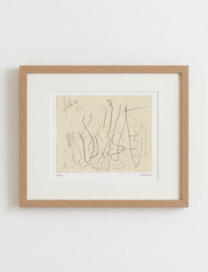 Fruhling Framed art print showing a pencil drawing by John Blake in a white mount and natural wood frame