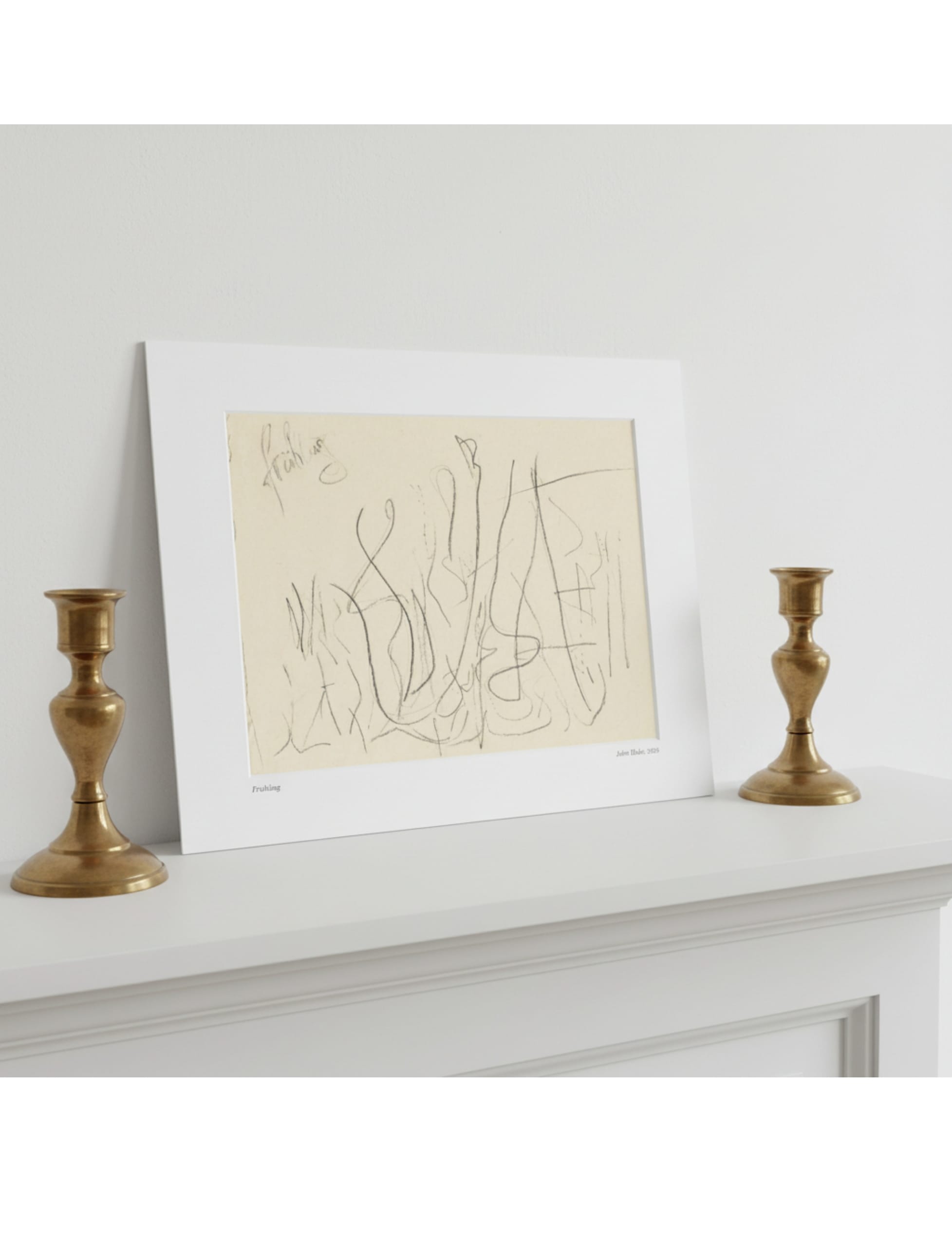 Fruhling art print showing a pencil drawing by john blake displayed in a mount