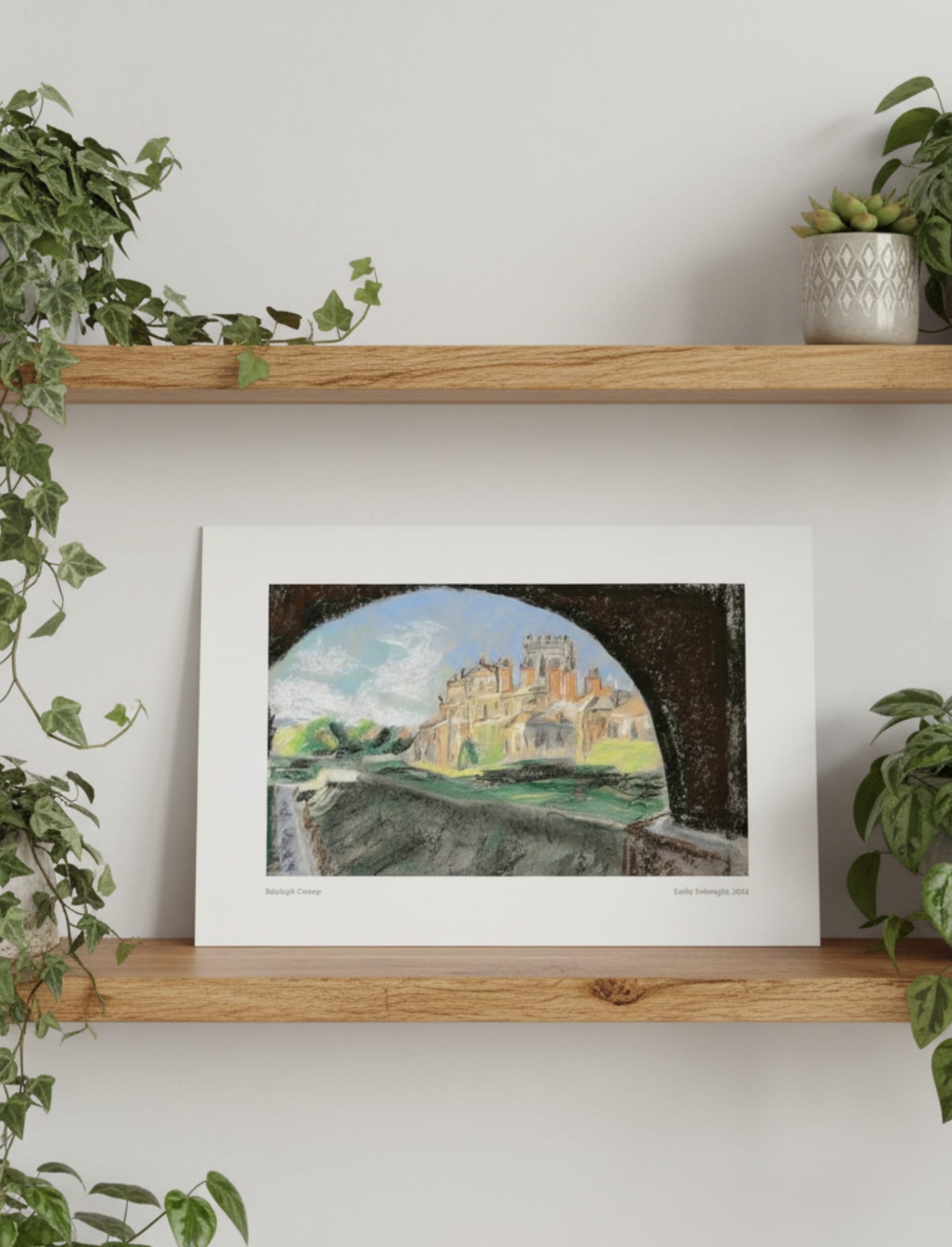 Biddulph Grange Garden Mounted Art Print displayed on a shelf