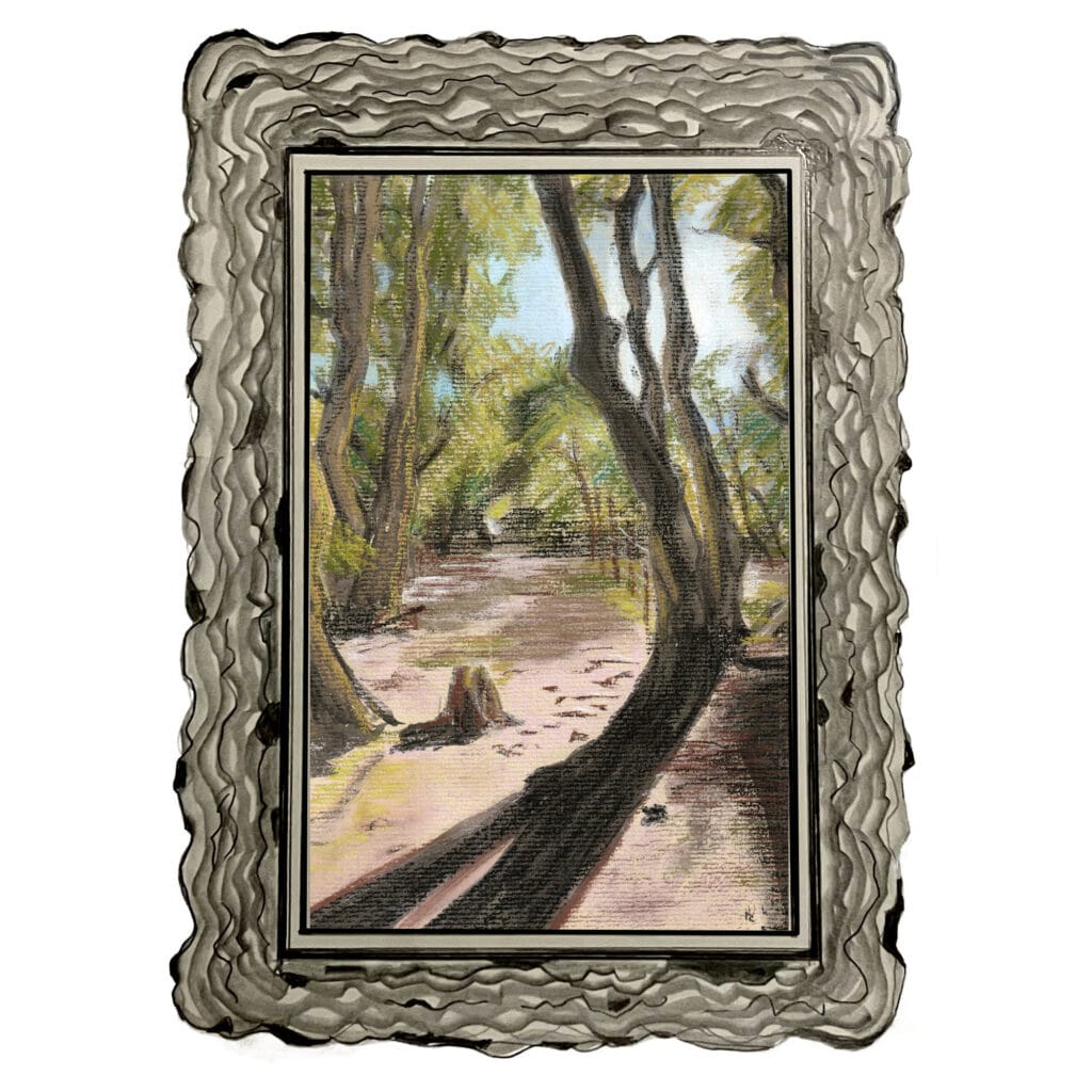 Castle Sefton Press Art Icon: Path after lines pastel drawing by emily tellwright in a drawing of a frame