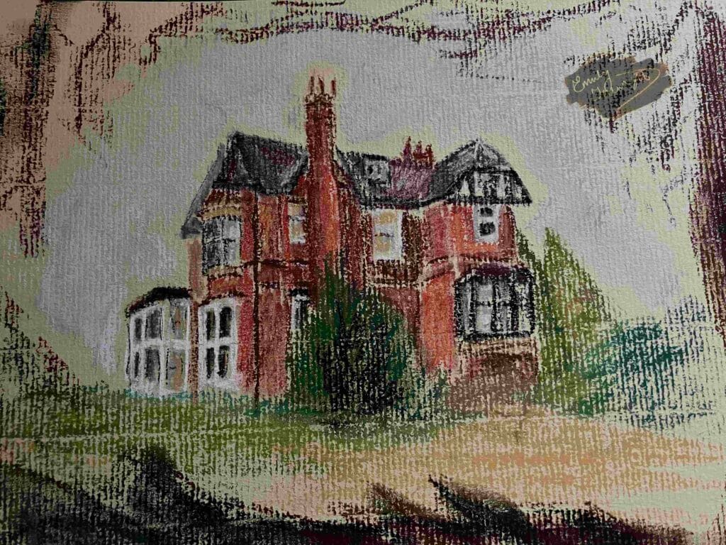the house that inspired Ghost Train - a pastel drawing 